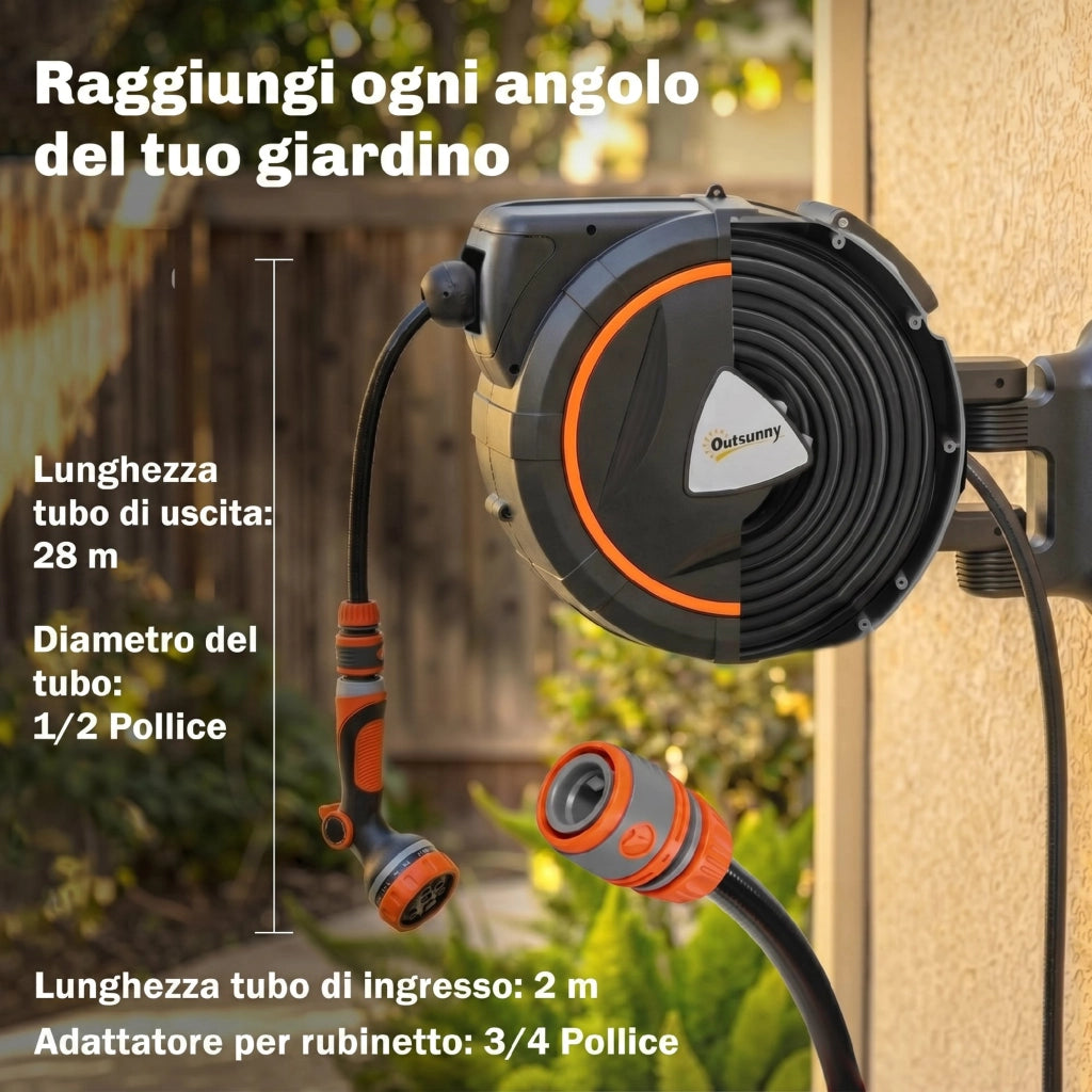 Avvolgitubo Automatico 28+2m ¨C Xylo ¨C Riavvolgimento Automatico con Sistema di Bloccaggio