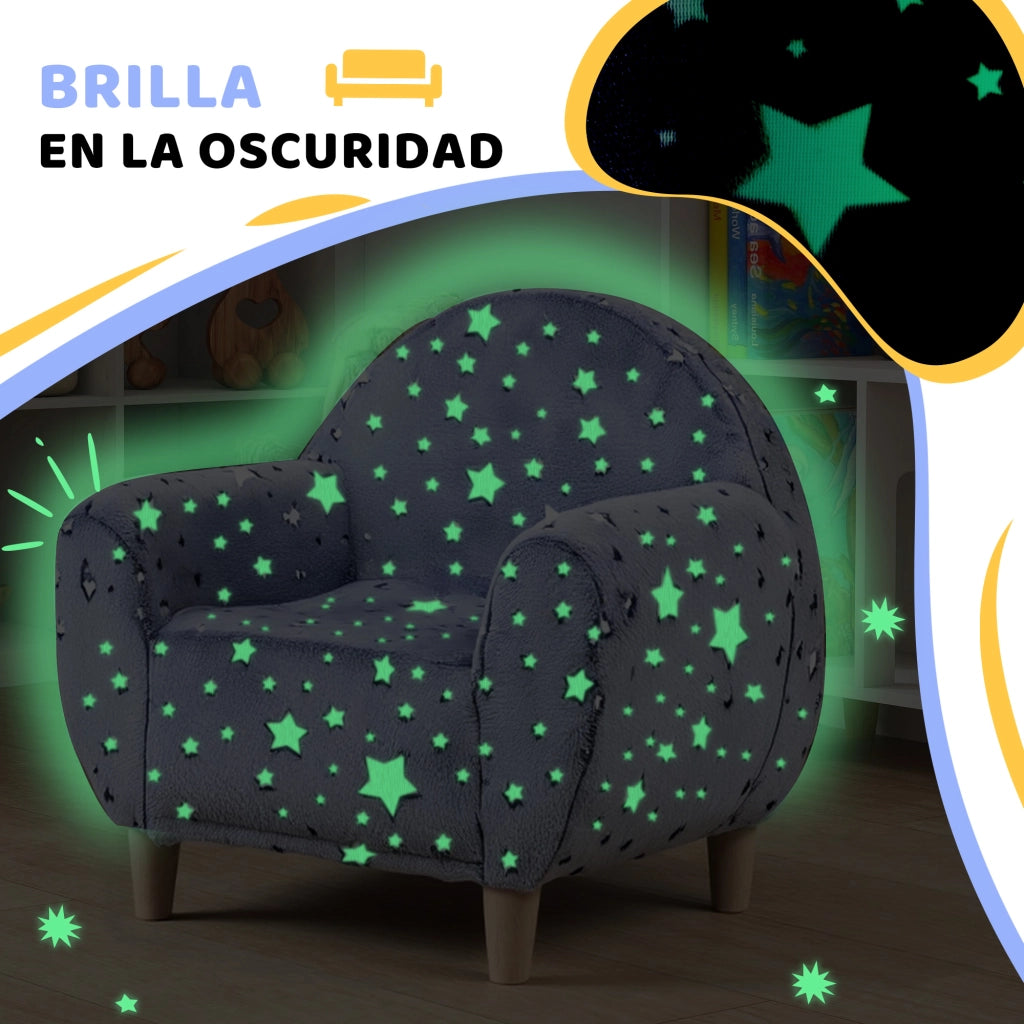 Divano bambini stelle luminose ¨C Minimal ¨C velluto grigio 55x40x55 cm