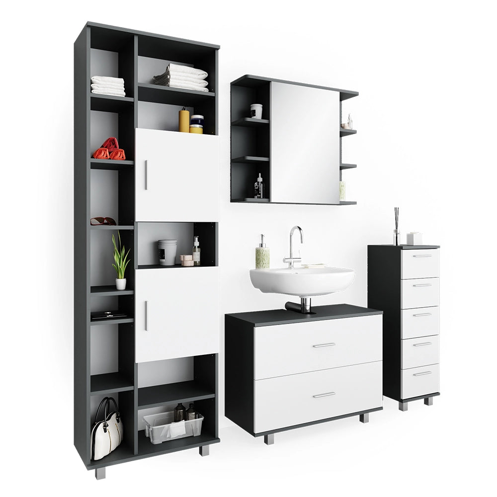 Vicco Set mobili bagno Bianco/antracite 4 parti