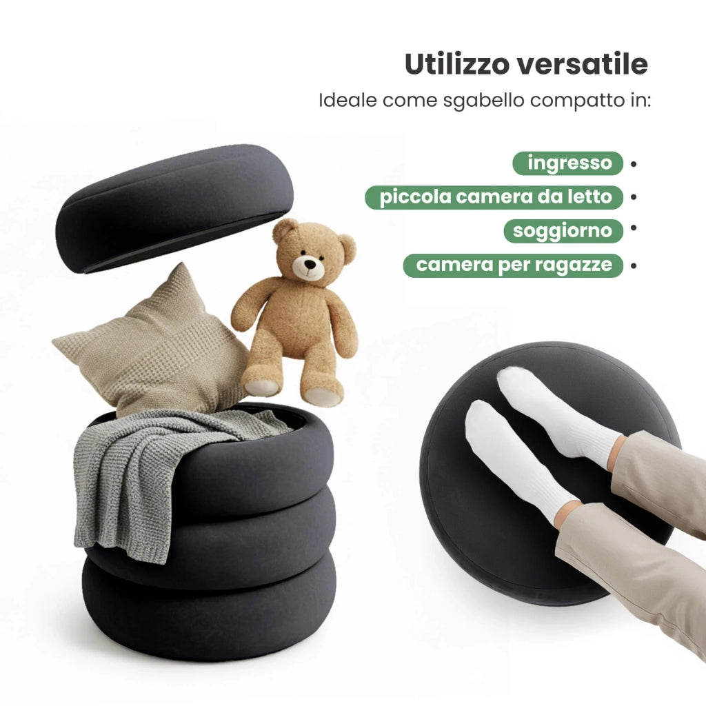 Pouf contenitore cilindrico in velluto 42 cm SNUGGO Nero