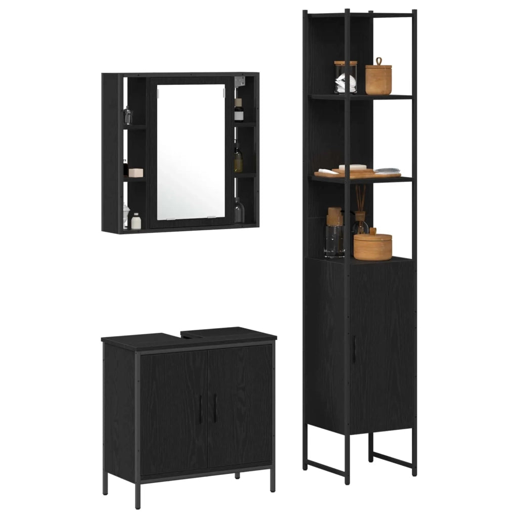 Unit¨¤ da Bagno | Armadio da bagno con lo scaffale 3 pz Nero Legno multistrato