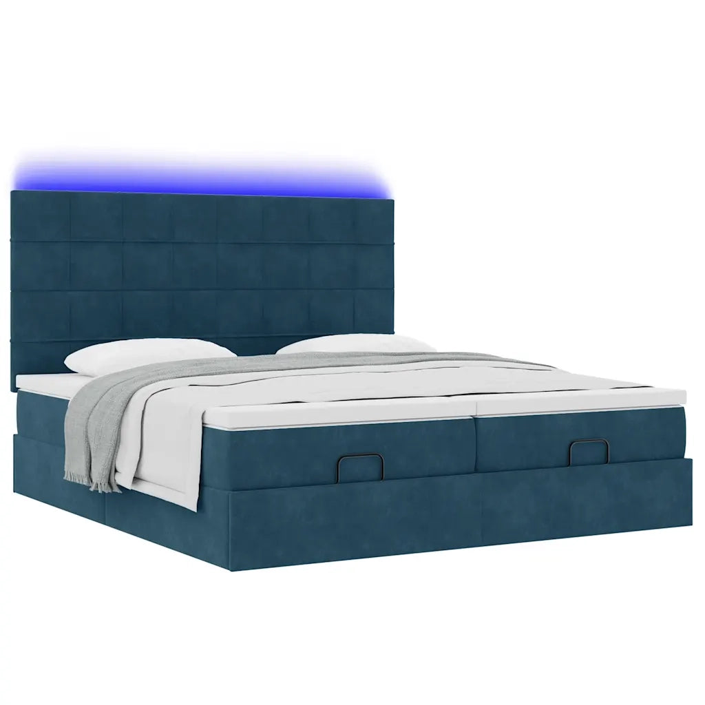 Pouf Letto con Materassi e LED Blu Scuro 200x200cm Velluto 3314631