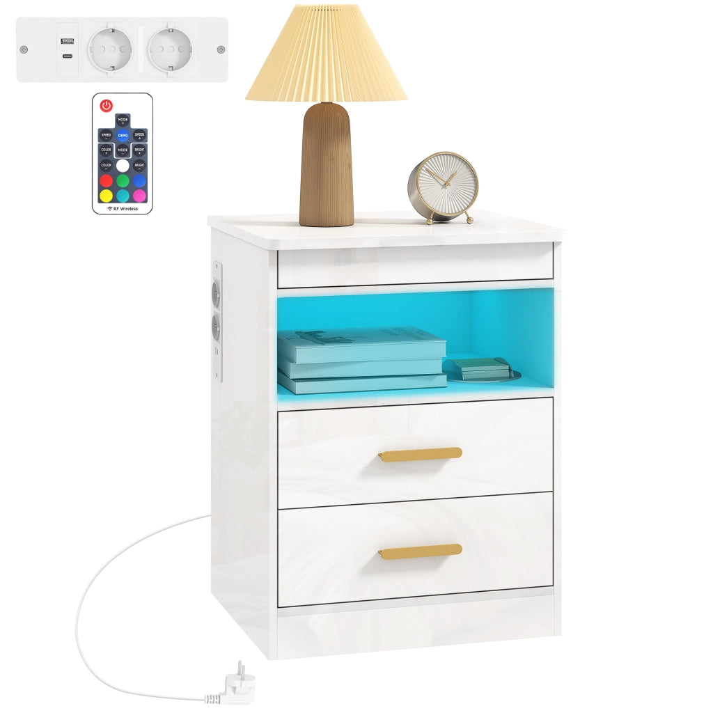 Comodino con ricarica LED RGB ¨C Xylo ¨C lucido bianco