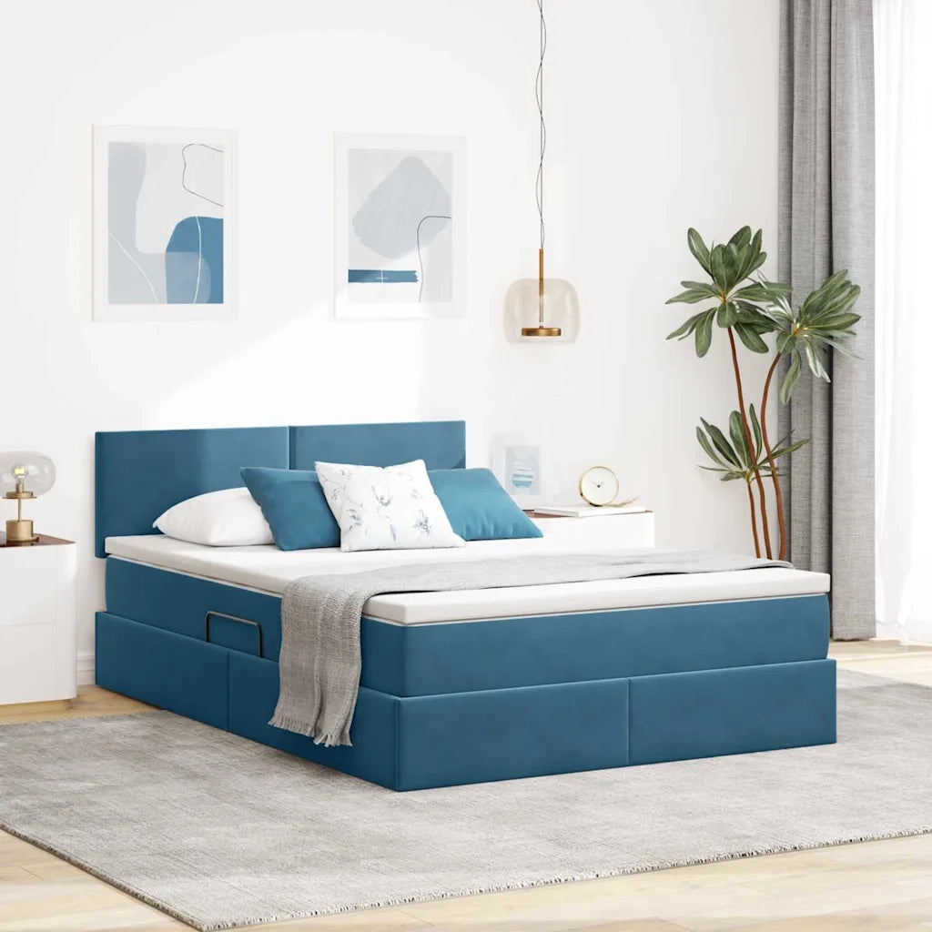 Letto con Contenitore Blu Scuro 140 x 200 cm Velluto 3370705