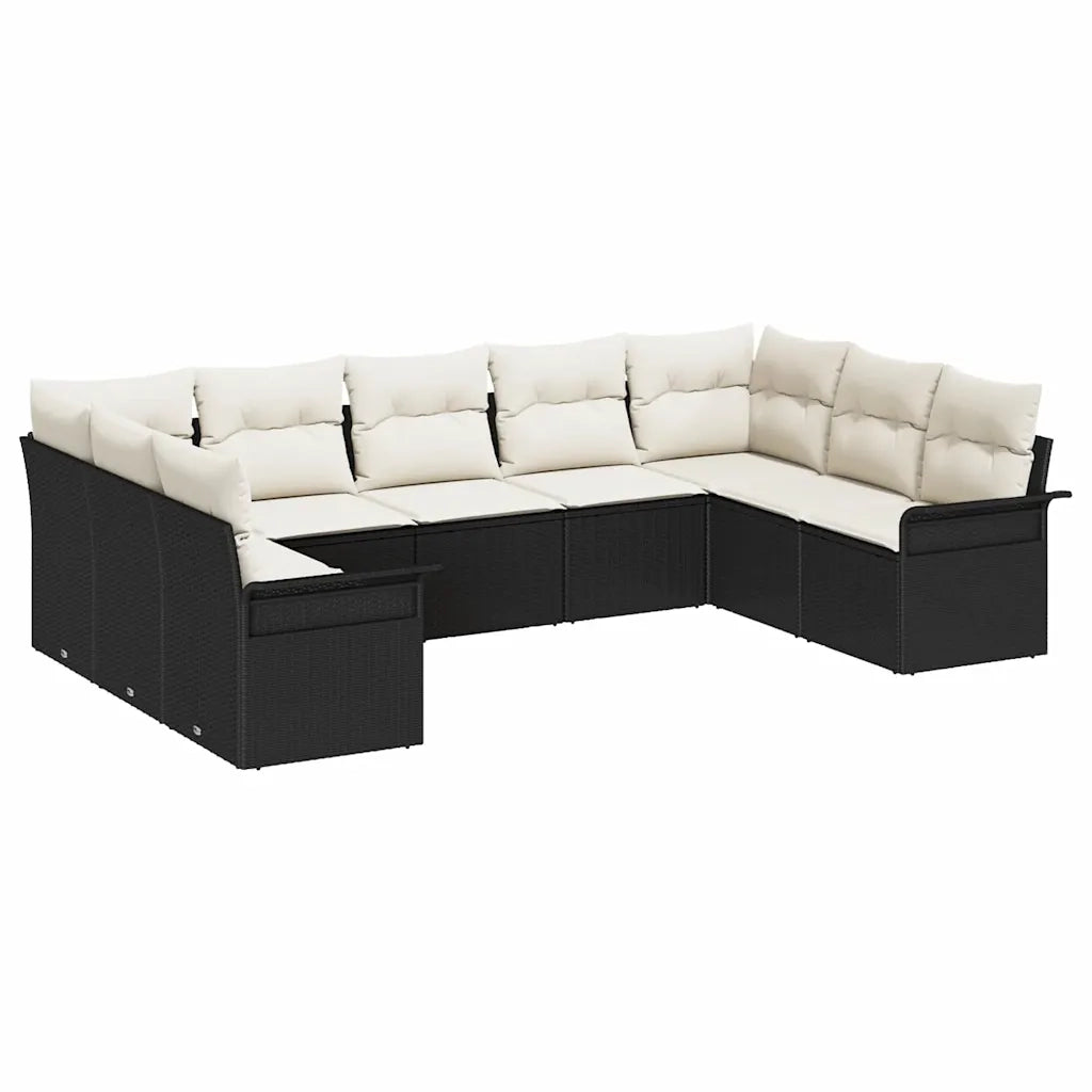 Set Divano da Giardino con cuscino Nero polyrattan