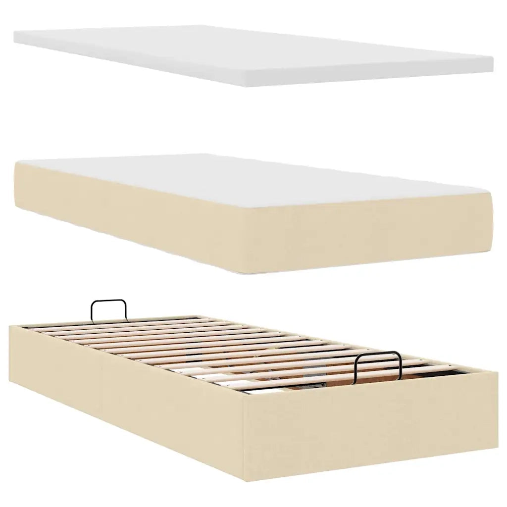 Struttura Letto Pouf con Materasso Crema 90x190 cm in Tessuto 3313973