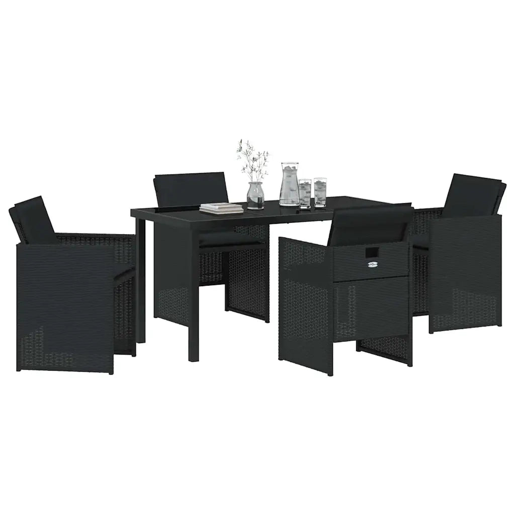 Set da Pranzo per Giardino con cuscino 5 pcs Nero polyrattan 3379945