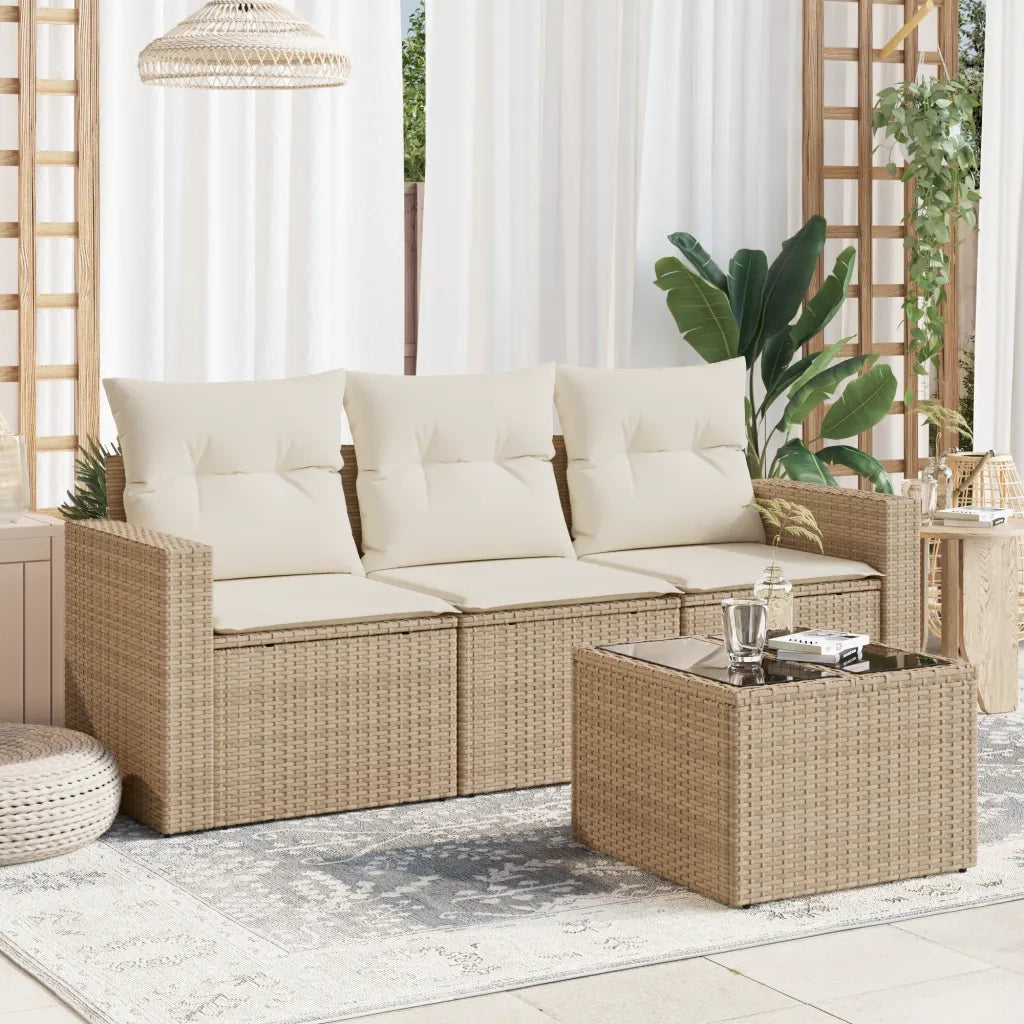 Set Divano da Giardino 4 pz con Cuscini Beige in Polyrattan 3251005