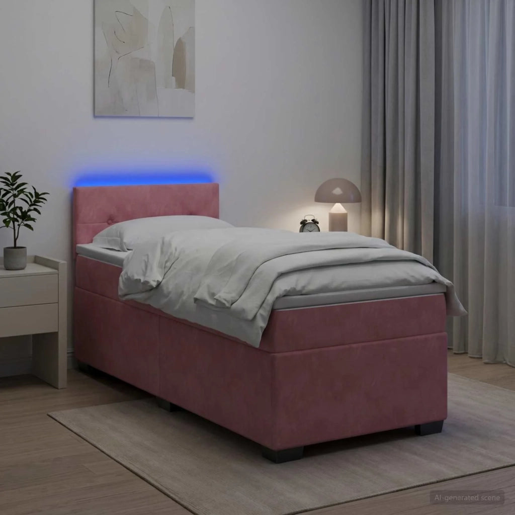 Letto con Box Spring, Materasso e LED Rosa 80 x 200 cm Velluto 3452071