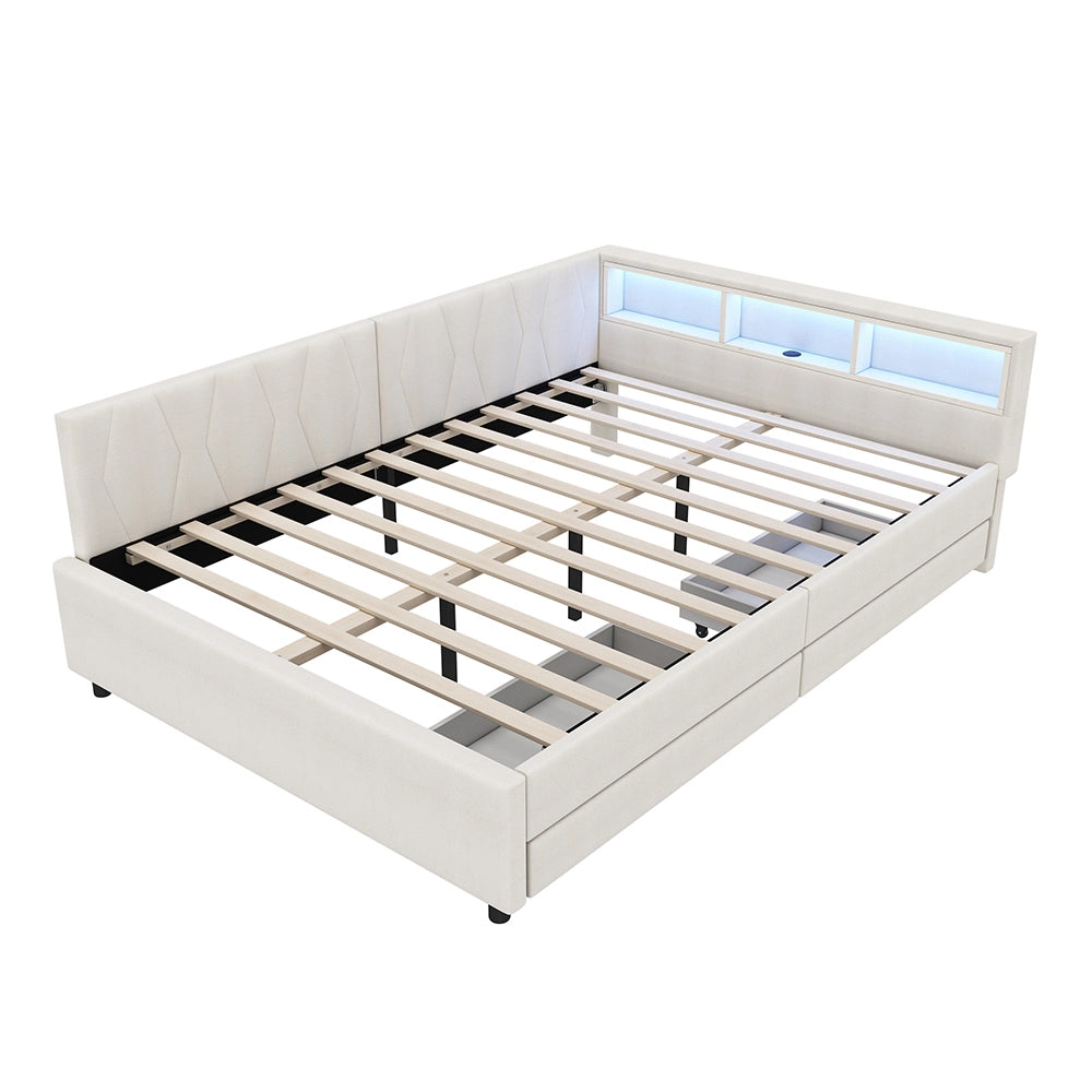 Daybed-Xylo-140x200 cm-LED, USB-C, 2 cassetti, lino beige
