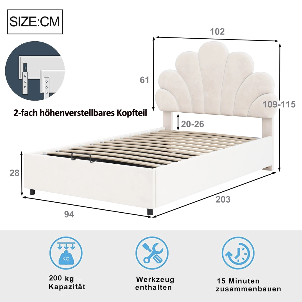 LETTO Imbottito 90x200 cm Beige con contenitore idraulico