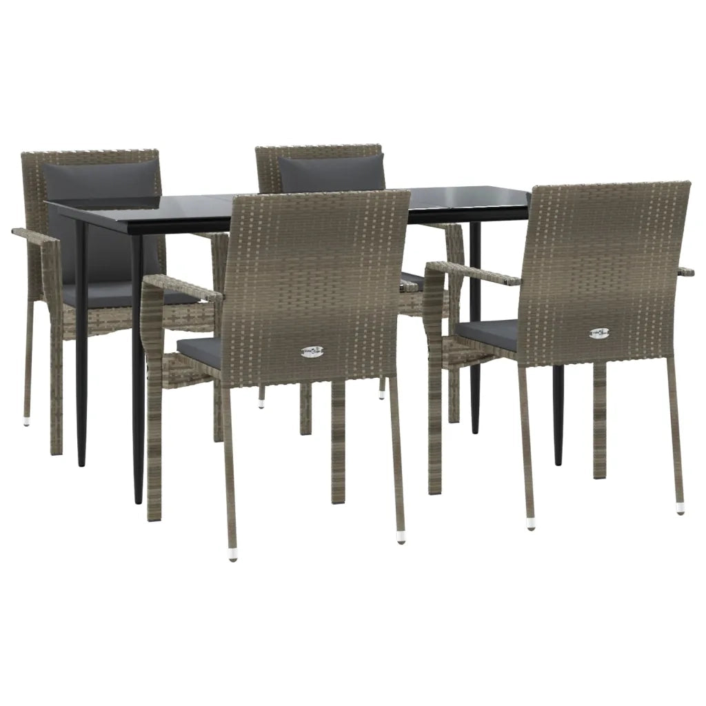 Set da Pranzo Giardino 5pz Nero e Grigio con Cuscini Polyrattan 3185103