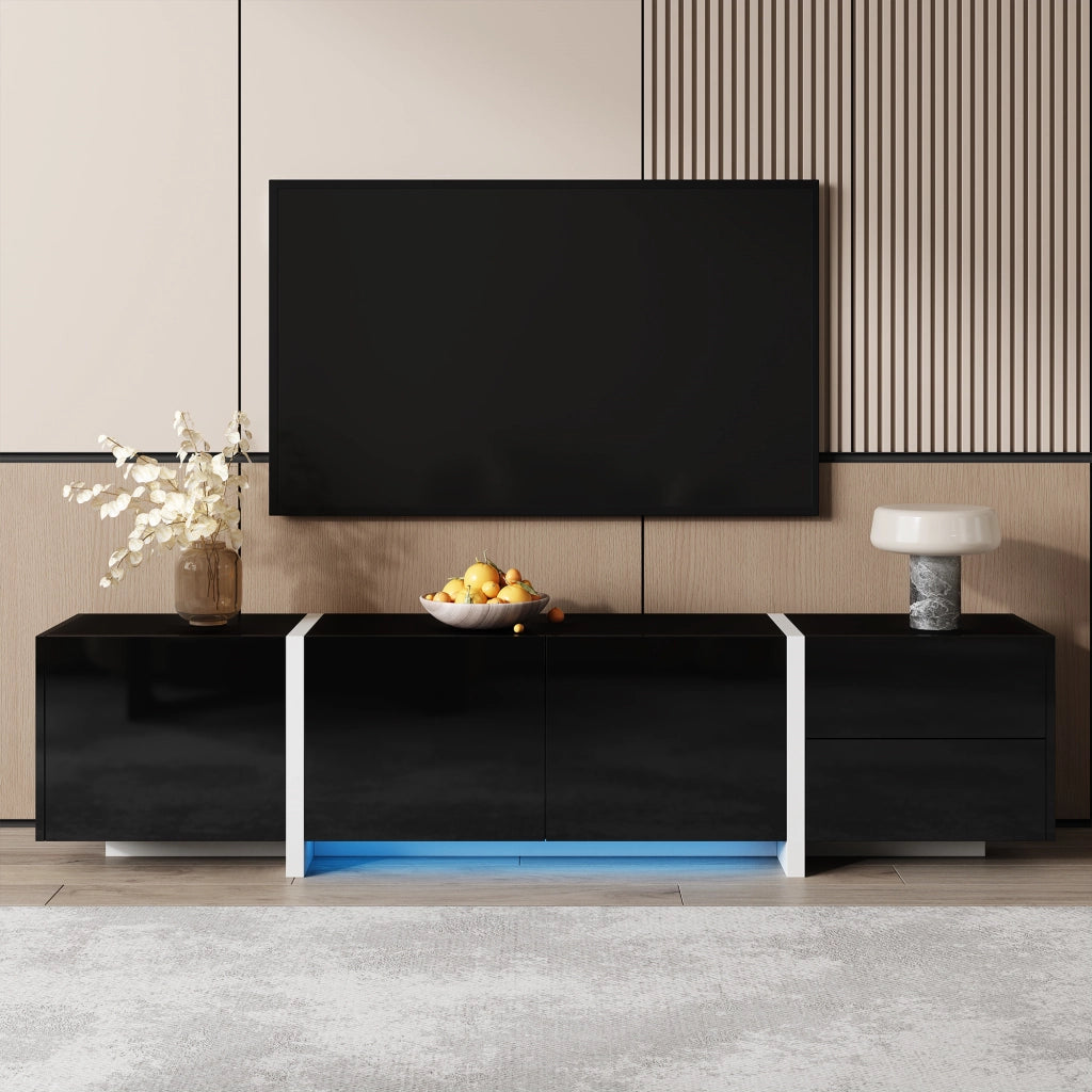 Cassettiera per TV nera e bianca in truciolato; lunghezza 170 cm