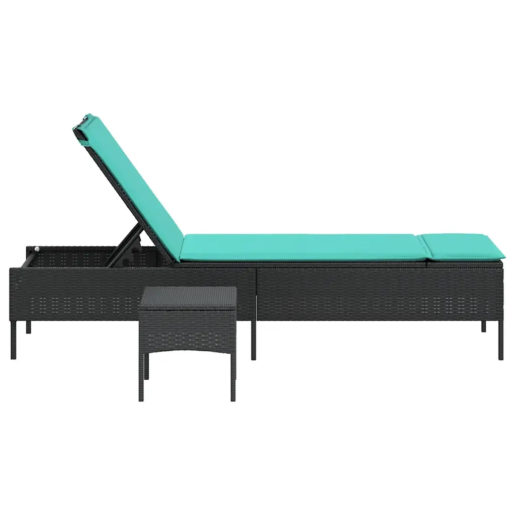 Lettino prendisole con Tavolino e Cuscino in Polyrattan Nero 4002736