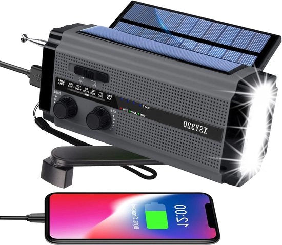 Radio portatile con energia solare - AM/FM - adatto per campeggio e outdoor - 1 pezzo - grigio