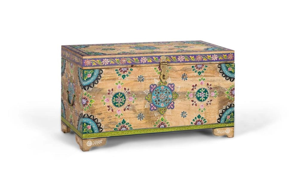 Cassapanca in legno di mango dipinto a mano 81 cm