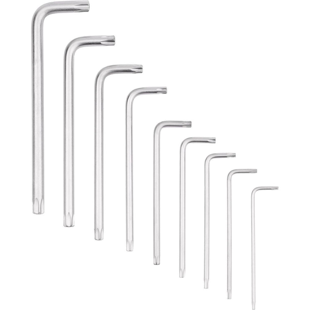 Trade Shop - Set Kit 9 Chiavini Torx Forati T10-t50 Angolate Stella Brugola Chromo Vanadio -