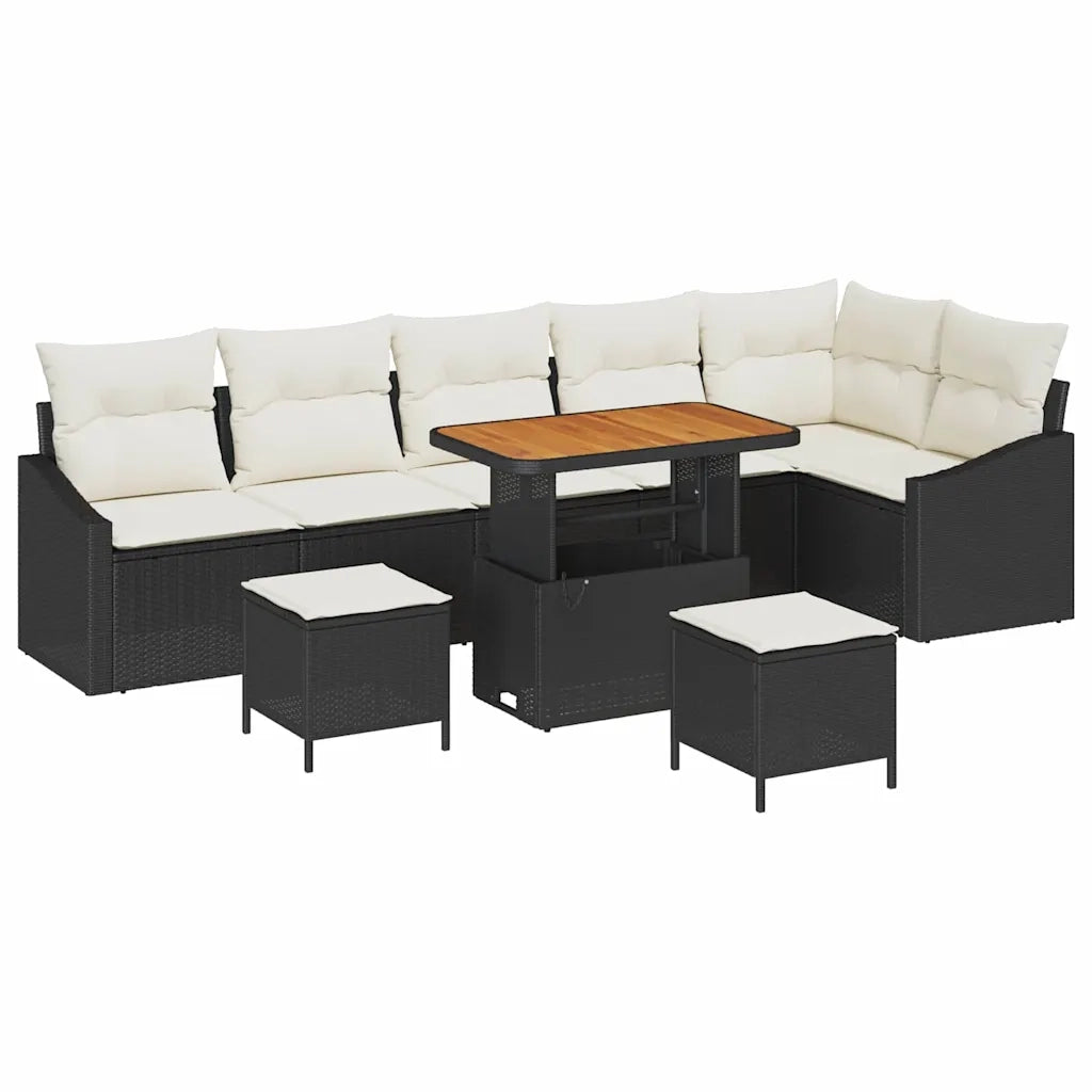 Set Divano da Giardino con cuscino 9 pcs Nero polyrattan 3362675