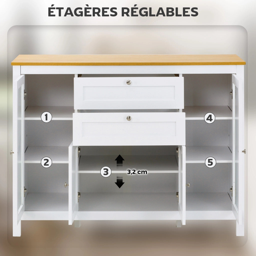 Mobile buffet con ante in vetro e cassetti ¨C Xylo ¨C bianco 120x40x90cm