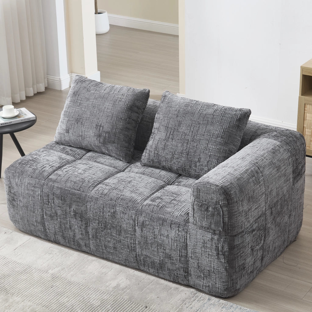 Divano 2 Posti con Cuscini e Tasche Laterali ¨C MINIMAL ¨C Grigio, Tessuto Morbido