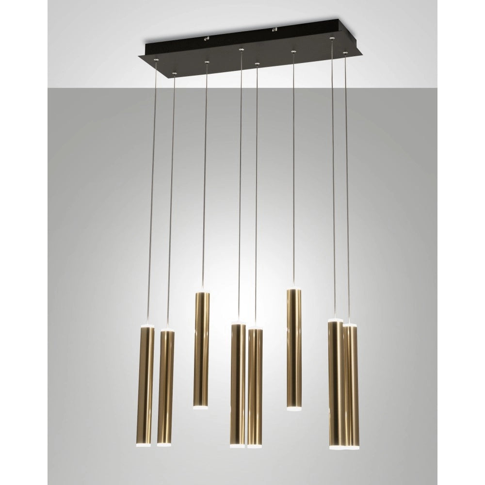 Lampada a sospensione Prado 8 luci Fabas Luce - LED 52 W dimmerabile - Ottone Design lineare