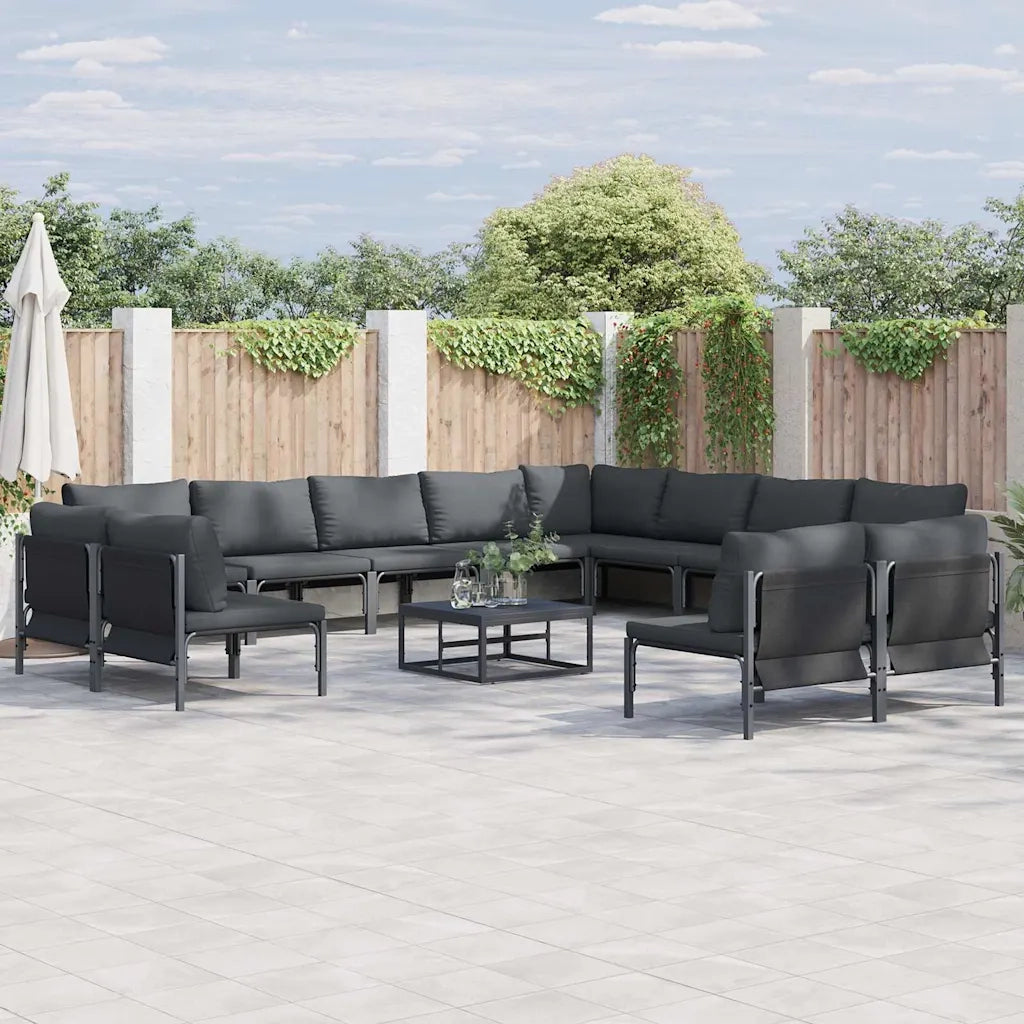 Set Divano da Giardino con cuscino 12 pcs Nero Acciaio