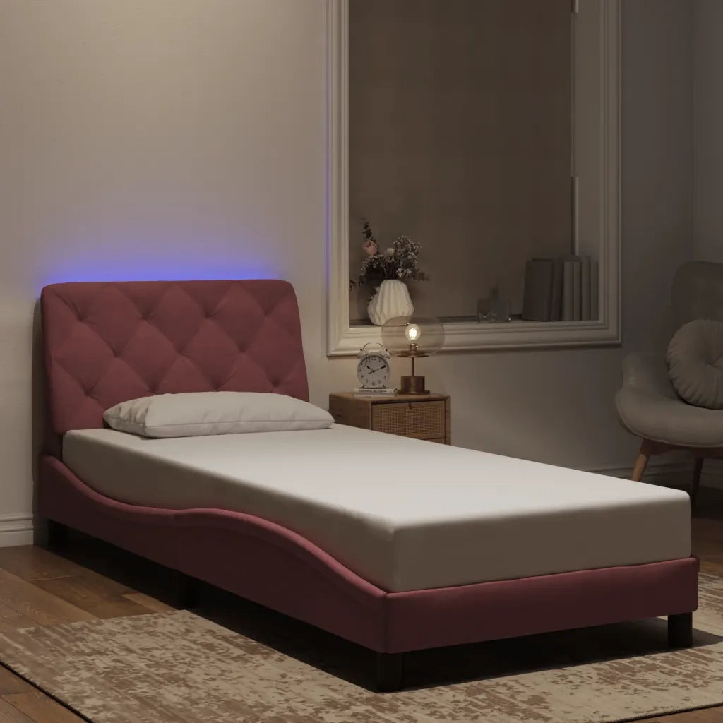 Giroletto con LED senza Materasso Rosa 90x200 cm in Velluto