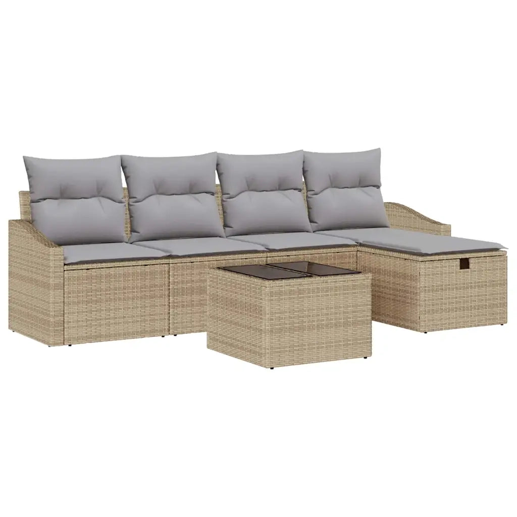 Set di divani con cuscino con archiviazione Beige polyrattan