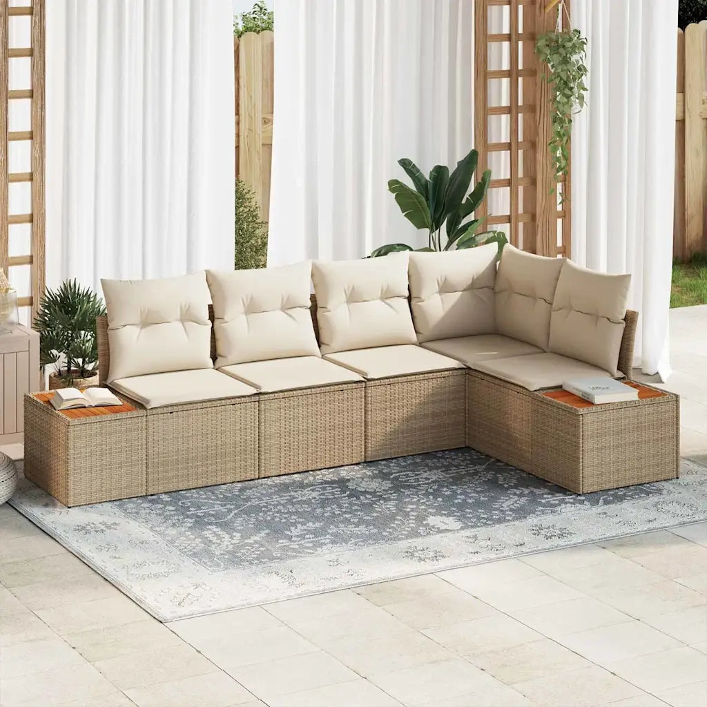 Set Divano da Giardino 5 pcs beige e panna Poly Rattan