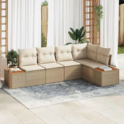 Set Divano da Giardino 5 pcs beige e panna Poly Rattan