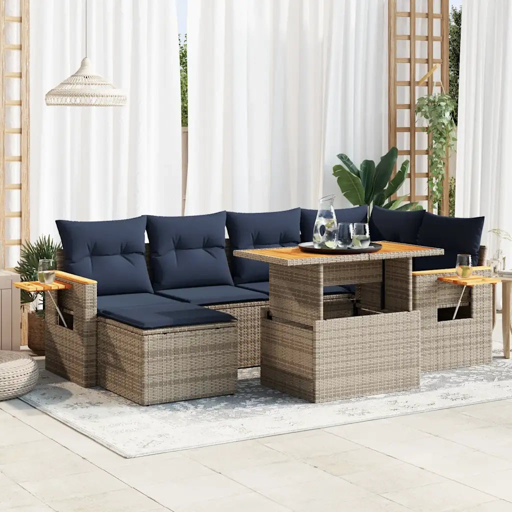 Set Divani da Giardino con Cuscini 7pz Nero Polyrattan Acacia 3327624