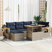 Set Divani da Giardino con Cuscini 7pz Nero Polyrattan Acacia 3327624