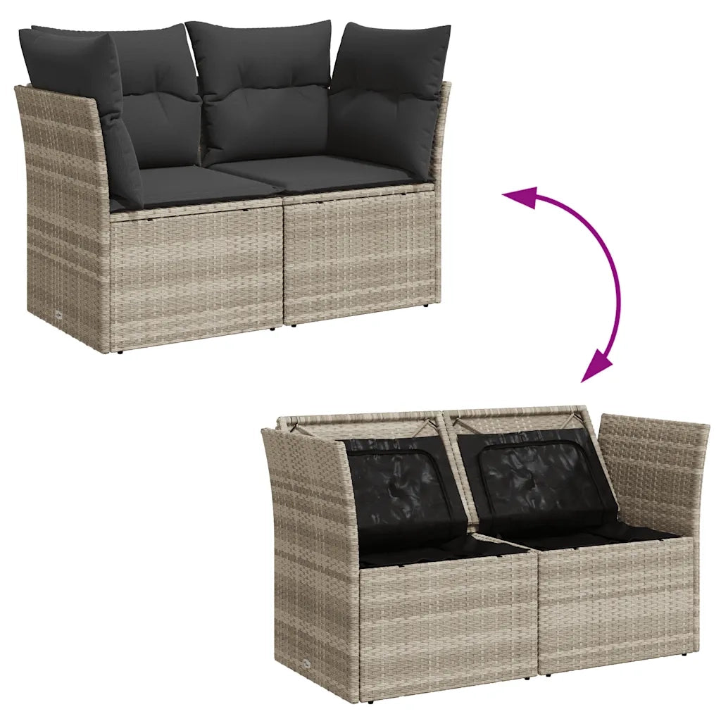 Divano da Giardino con Cuscini 2 Posti Grigio Chiaro Polyrattan 366192