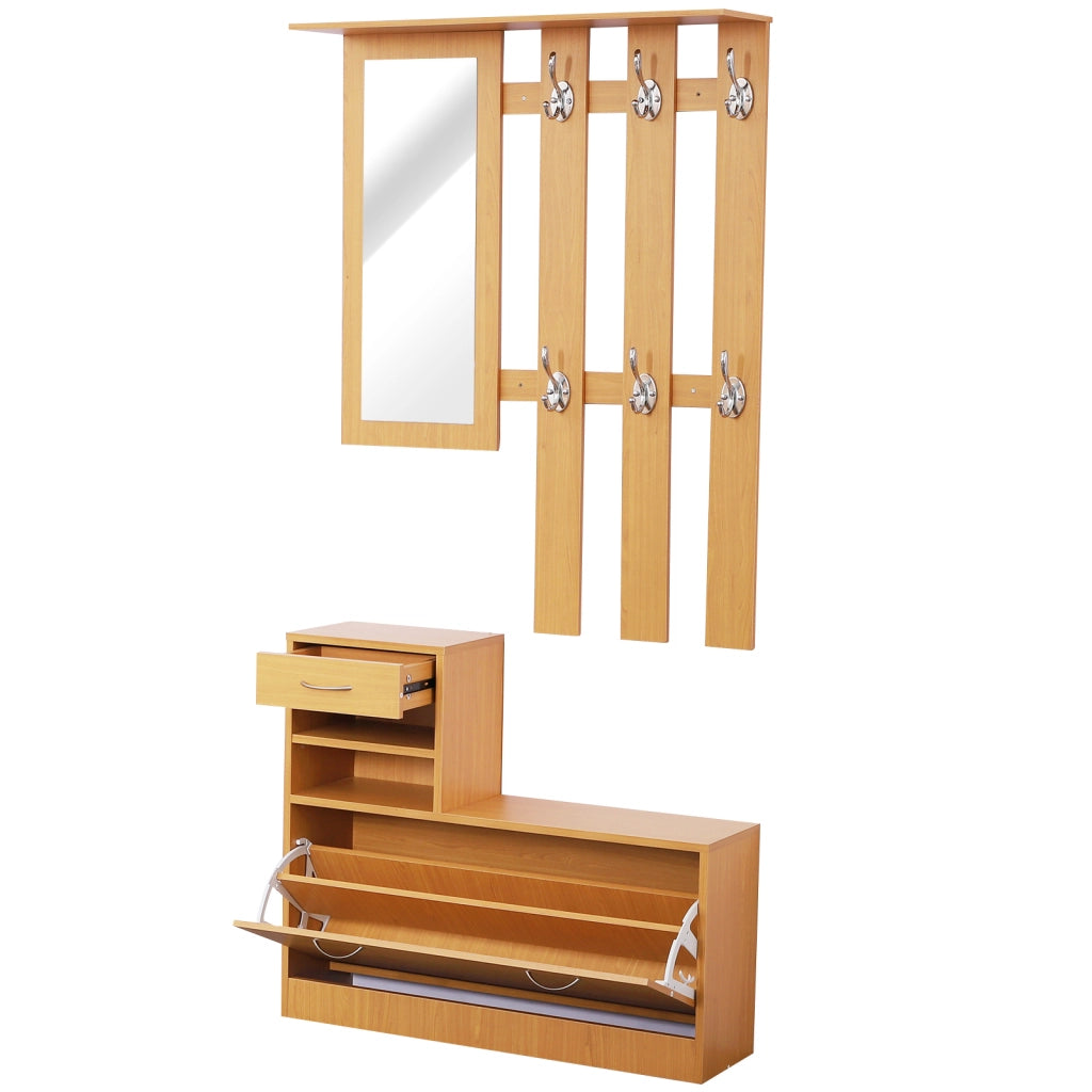 Mobile Ingresso con Specchio Appendiabiti e Scarpiera ¨C Zephmum ¨C Legno Marrone 80x30x180