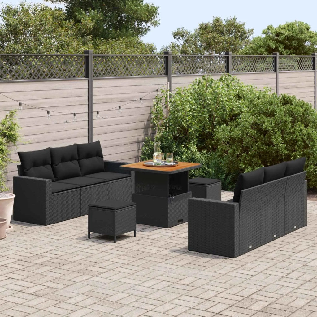 Set Divano da Giardino con cuscino con archiviazione 9 pcs Nero 3363514