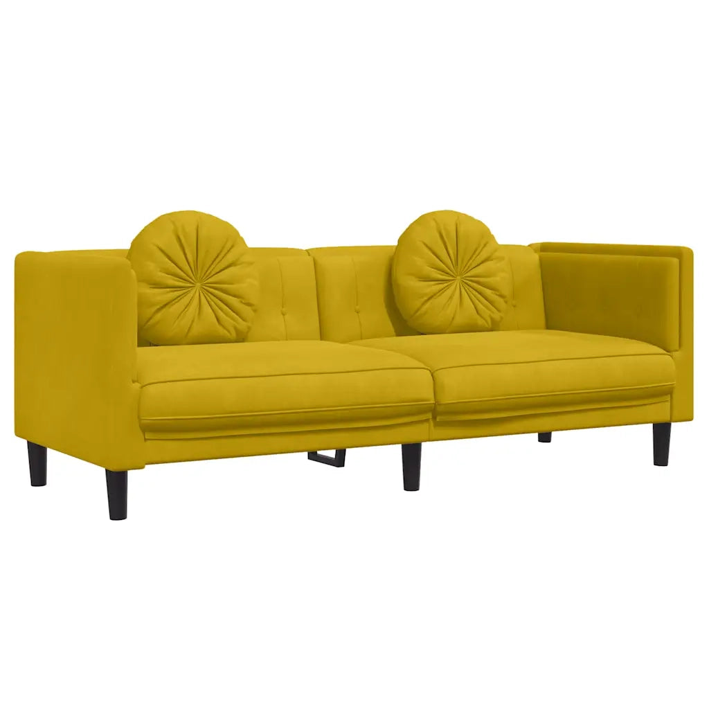 Set di Divani 2 pz con Cuscini Giallo in Velluto