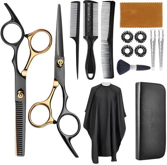 Set di forbici per capelli 15 pezzi - forbici da barbiere 17 cm - alta qualità acciaio inox 440C - set da barbiere - per donne/uomini/bambini - precisione di taglio professionale