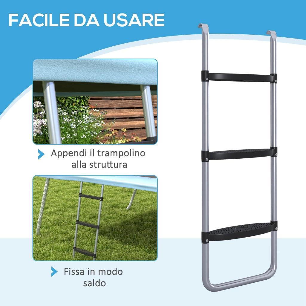 Scaletta Trampolino 3 Gradini ¨C Xylo ¨C Acciaio Argento 97x32cm