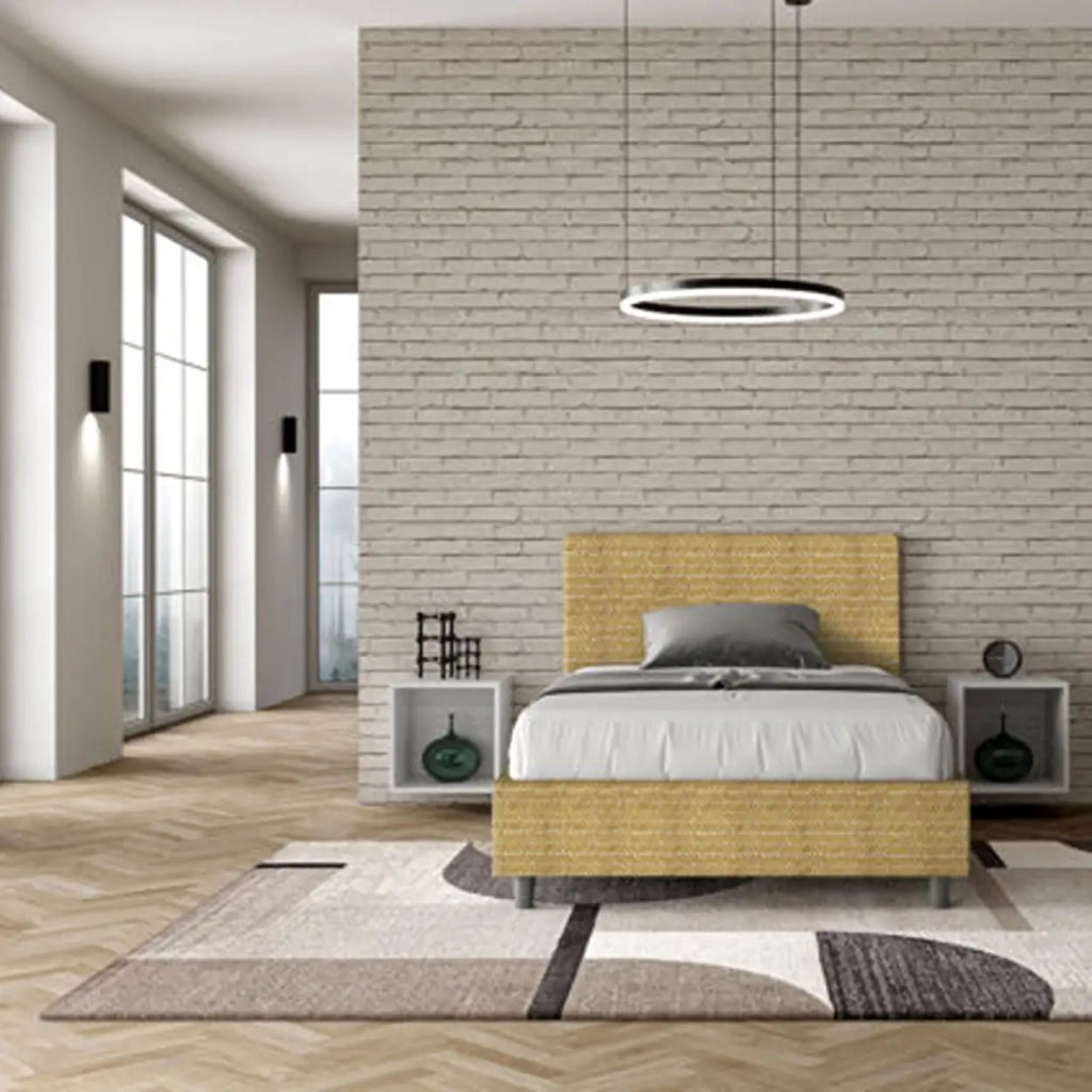 Letto una piazza e mezza con rete imbottito 120x210 tessuto Aragona 3 giallo Adele