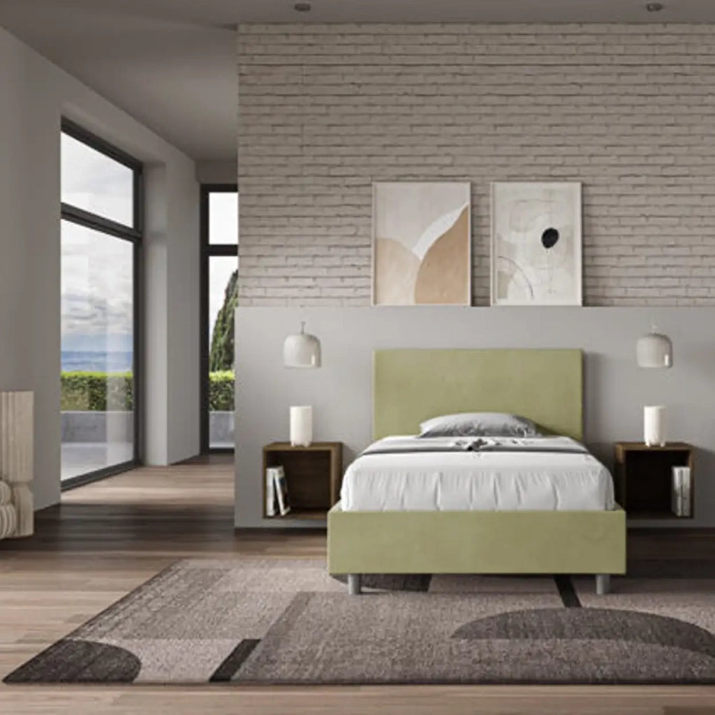 Letto una piazza e mezza senza rete imbottito 120x210 microfibra tè verde Adele