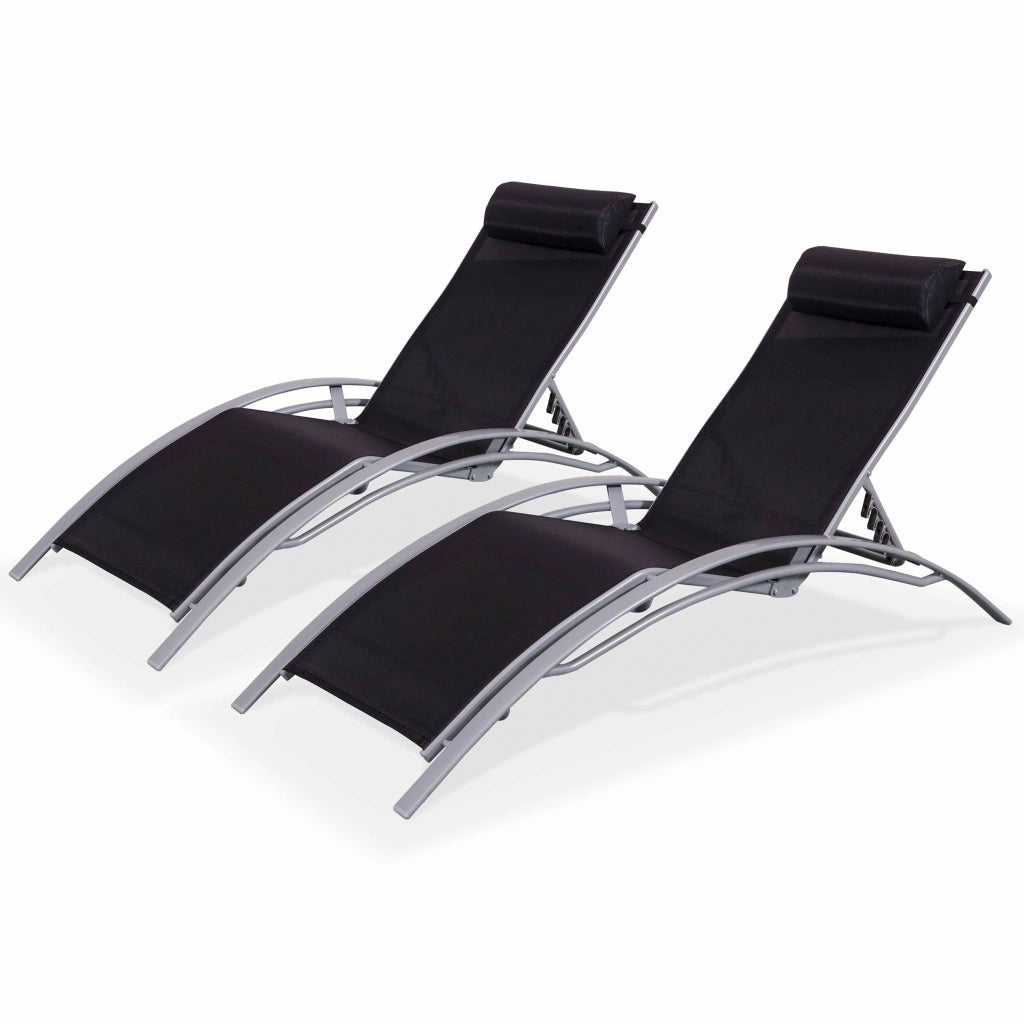 Set 2 lettini prendisole in alluminio textilene multiposizione, grigio