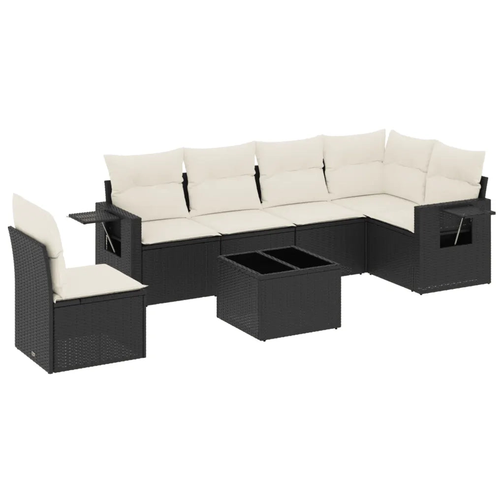 Set Divani da Giardino con Cuscini 7pz Nero Polyrattan