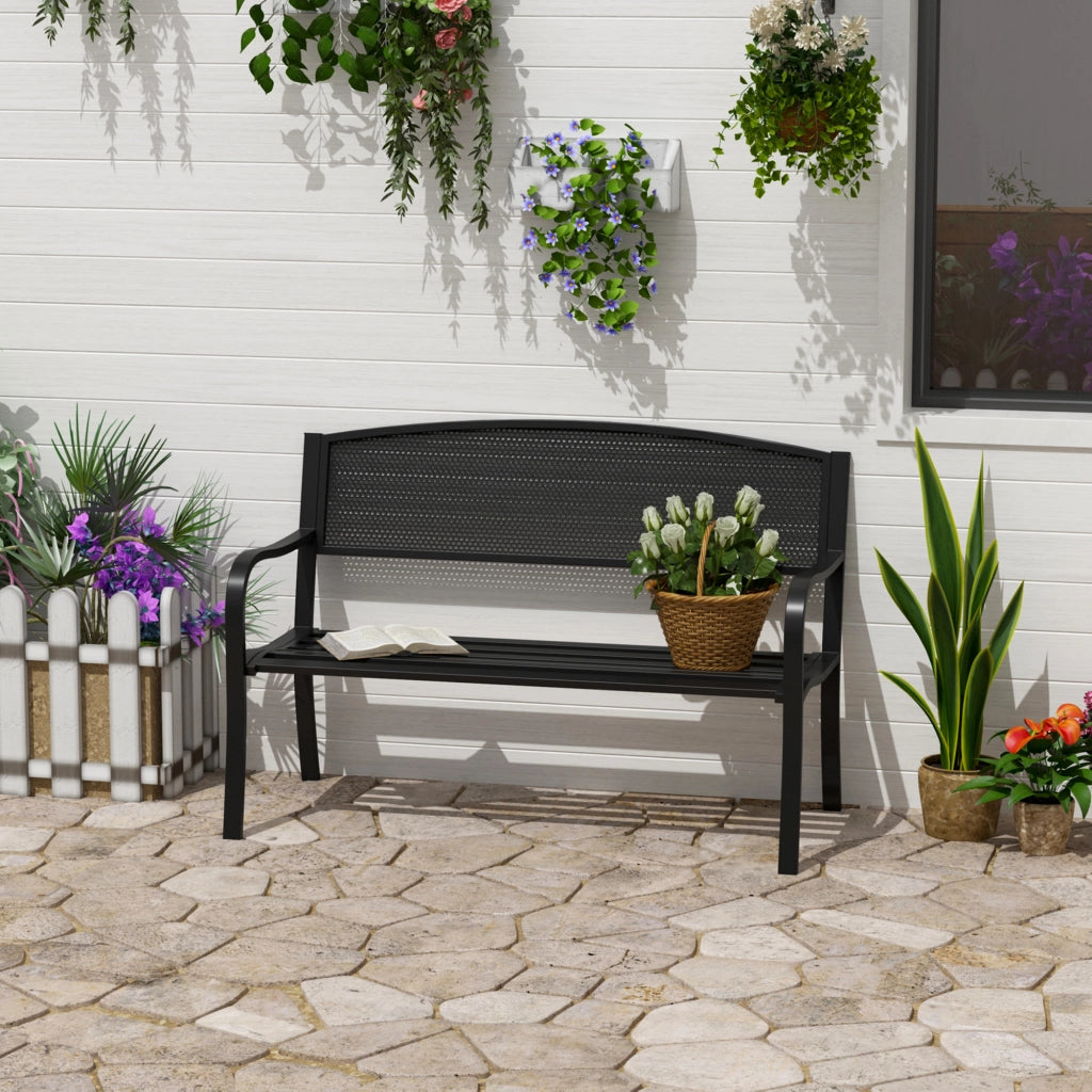 Panchina da Esterno Panca da Giardino Max 240kg Metallo 127 ¡Á 60 ¡Á 85cm Nero