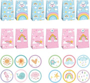 Set di 12 Borse di Carta per Bambini | Regalo con Arcobaleno e Stickers | Borse di Regalo per Festa di Compleanno Bambino | Borse per Avvolgere Regali | Borse per Donazioni