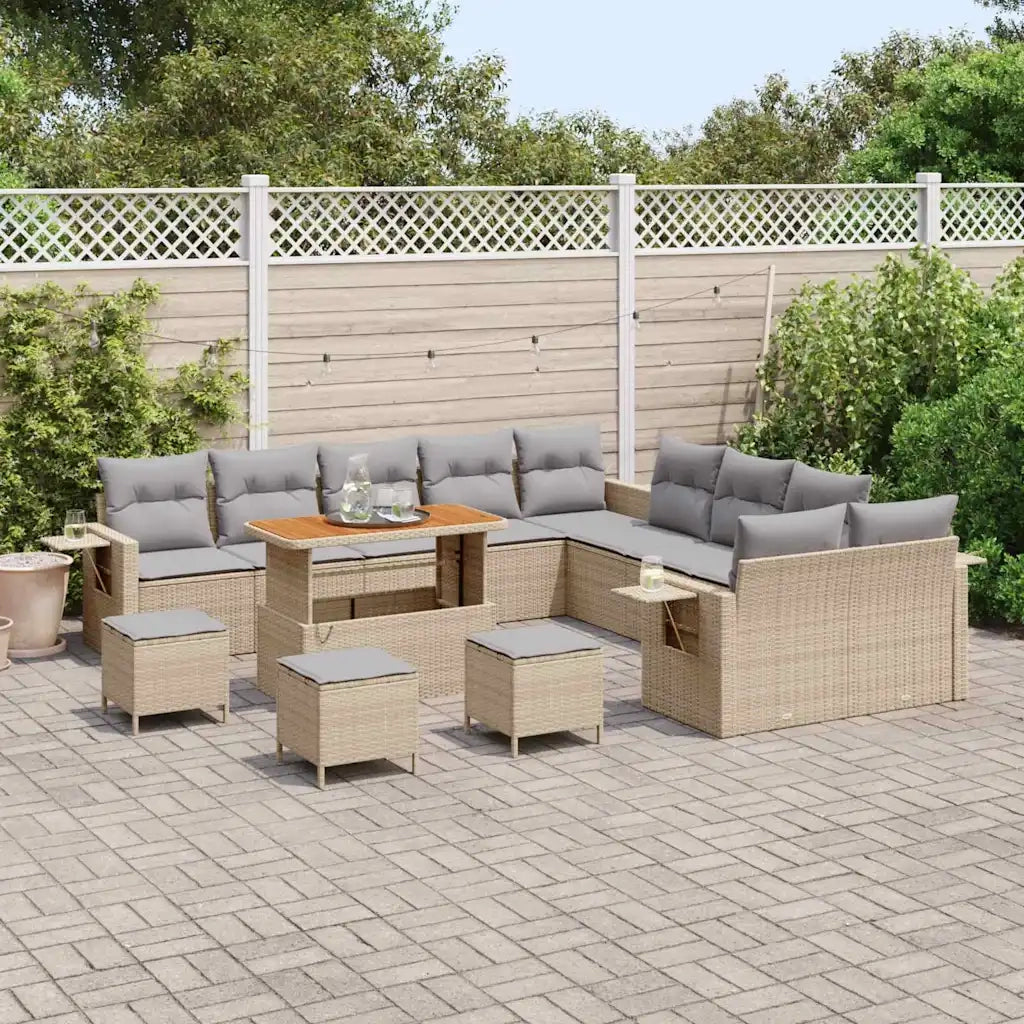 Set Divano da Giardino con cuscino 14 pcs Beige polyrattan