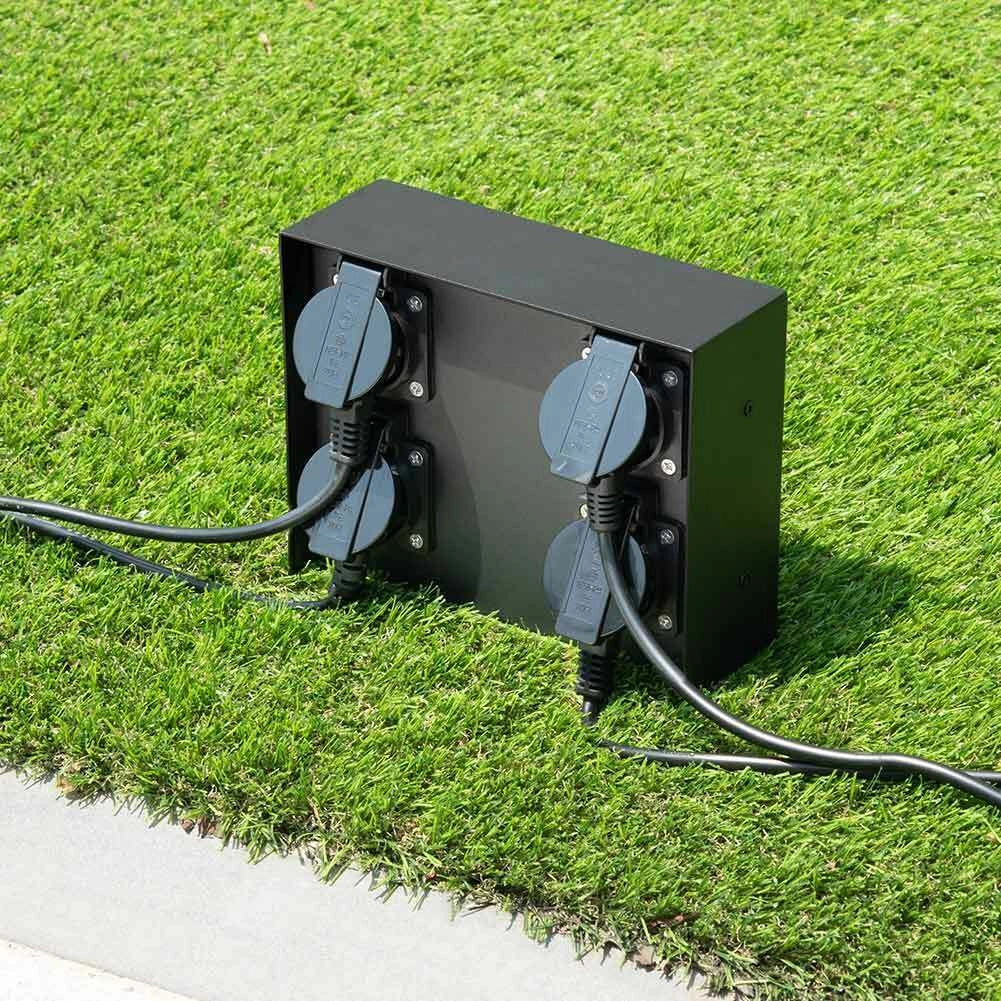 Colonna Elettrica da Giardino Palo 4 Prese Impermeabili Protezione Bambini Nero