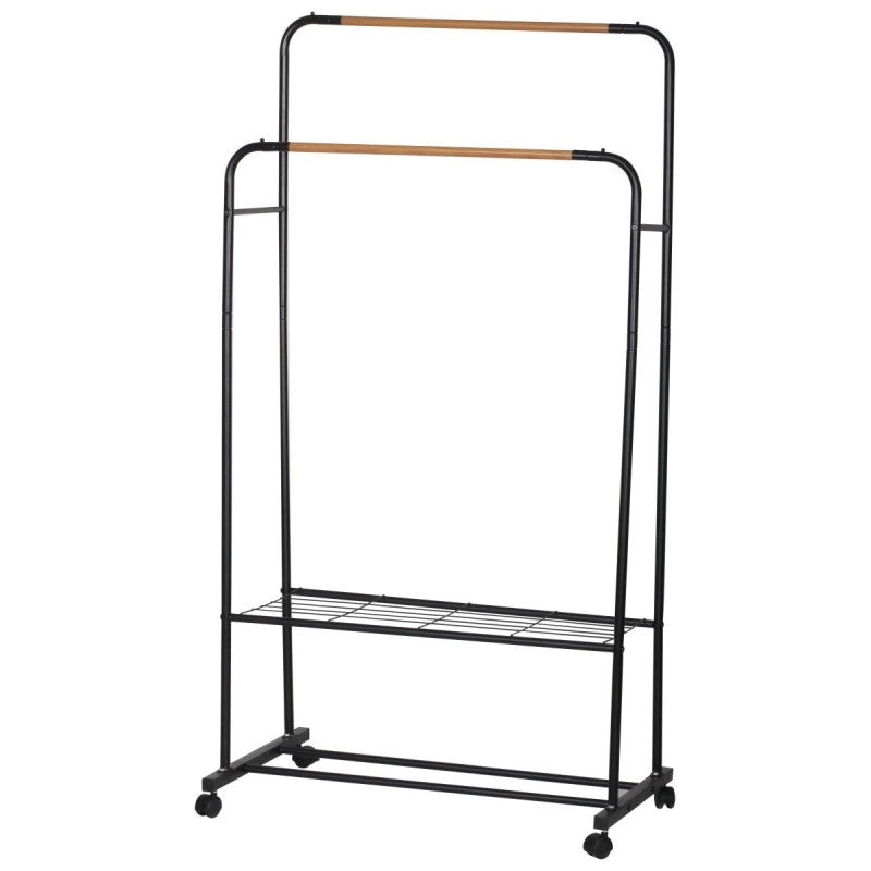 Appendiabiti Doppio Nero/ Eff Legno 80x50x130-155cm Con Due Ripiani