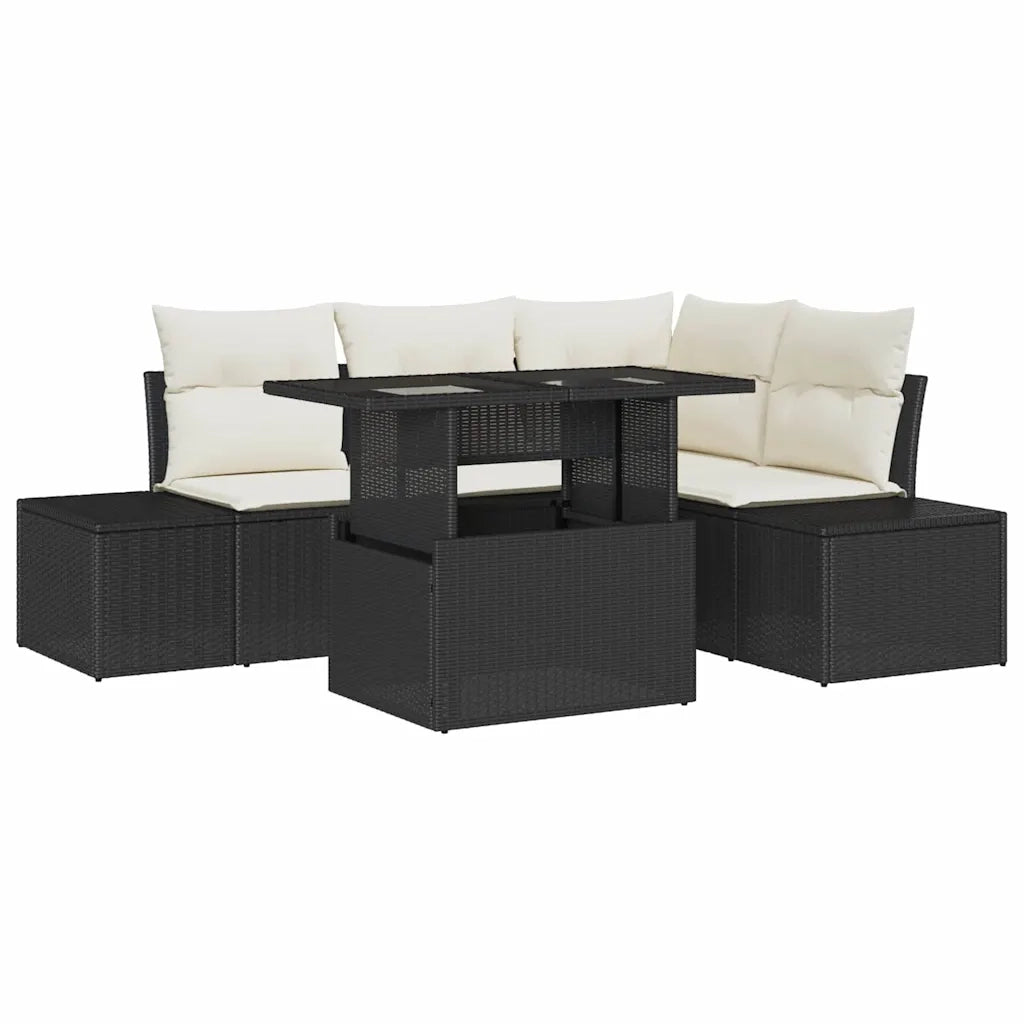 Set Divano da Giardino 5 pcs Nero e Crema polyrattan 3349173