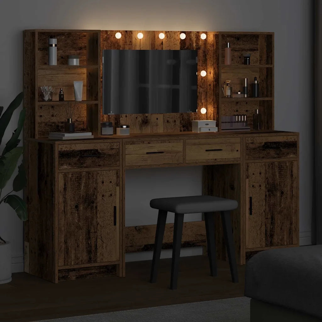 Set da tavolo da trucco con LED con porta 3 pcs Legno vecchio 3334288