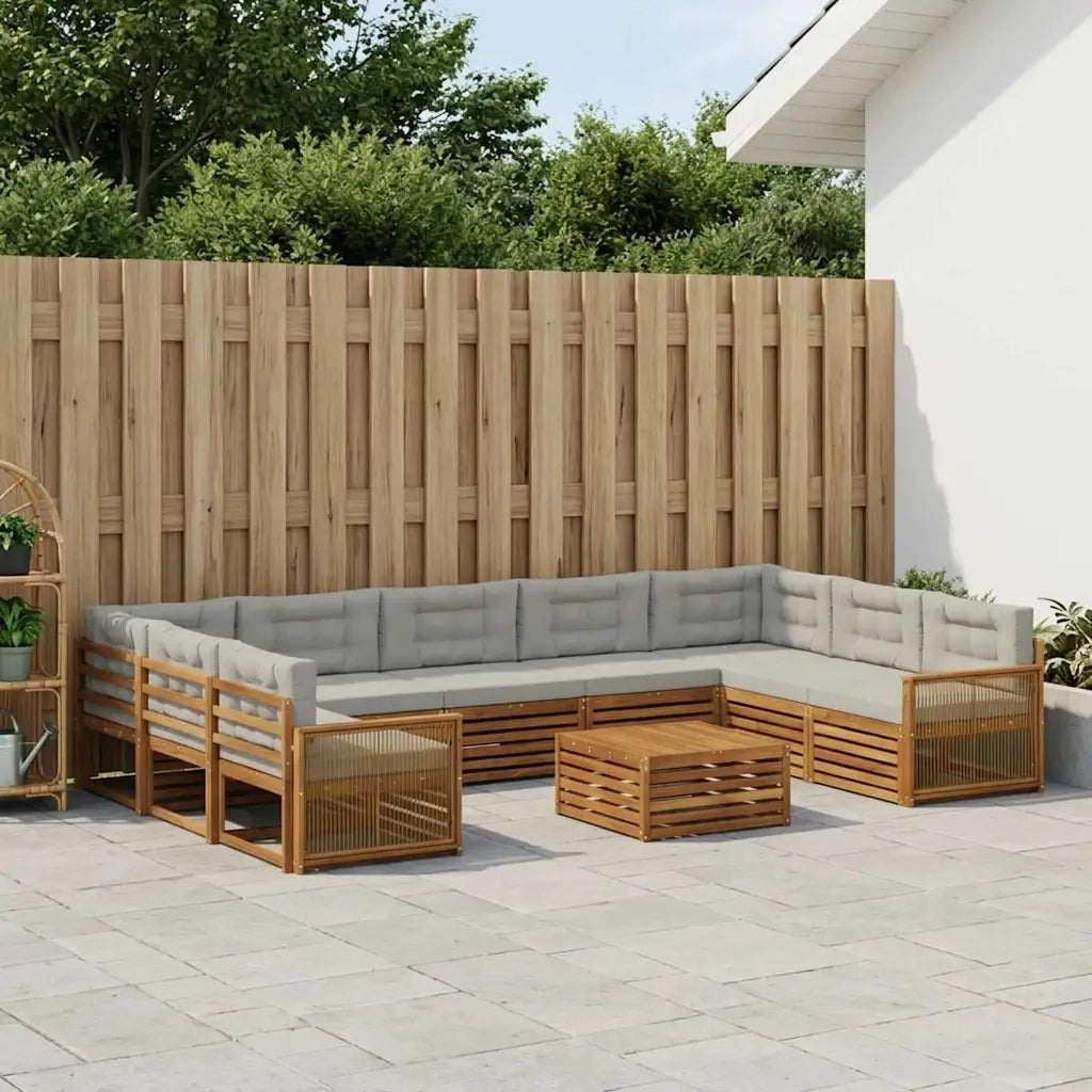 Set di divani da esterno 10 pcs Naturale e Grigio Chiaro 3383869